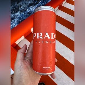 PRADA Red Branded Drink Can Seltzer Sparkling Water Brand New Display Bar Decor